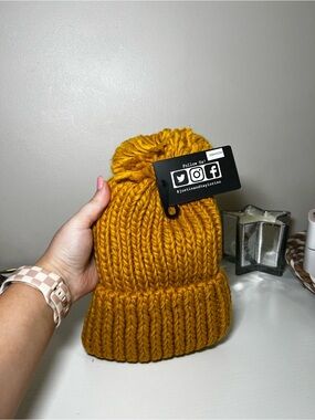 Justin & Taylor Mustard Knit Pom Beanie